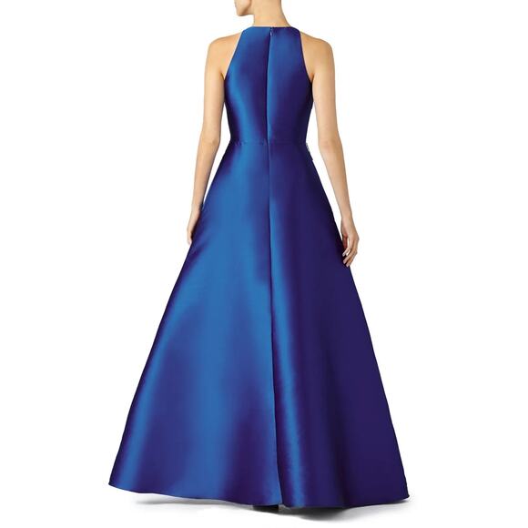 Badgley Mischka Royal Blue and Black Reverse Ruffle Structural Gown Sz 4 - Picture 14 of 14